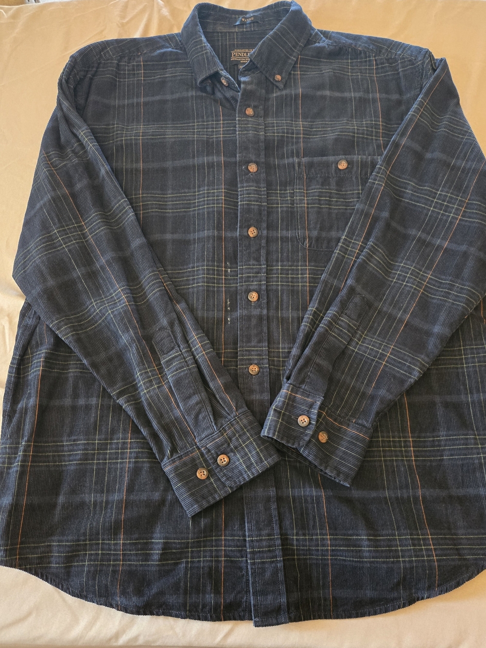 Pendleton Wayne Shirt Mens L Blue Green Plaid Corduroy Button Down Long Sleeve